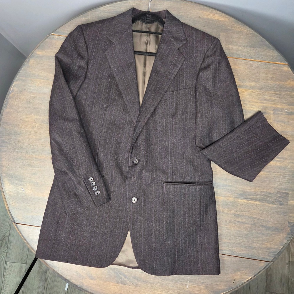 Polo Ralph Lauren Mens 41L Blazer Pinstripe Wool Sport Coat Dark Academia Brown